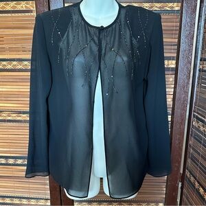 Adrianna Papell Evening Essentials Vintage Black‎ Sheer Beaded Sequin Jacket Top